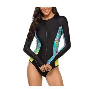 NEW Long Sleeve Swimsuit Rashguard Zip Front Athletic Training Women's L